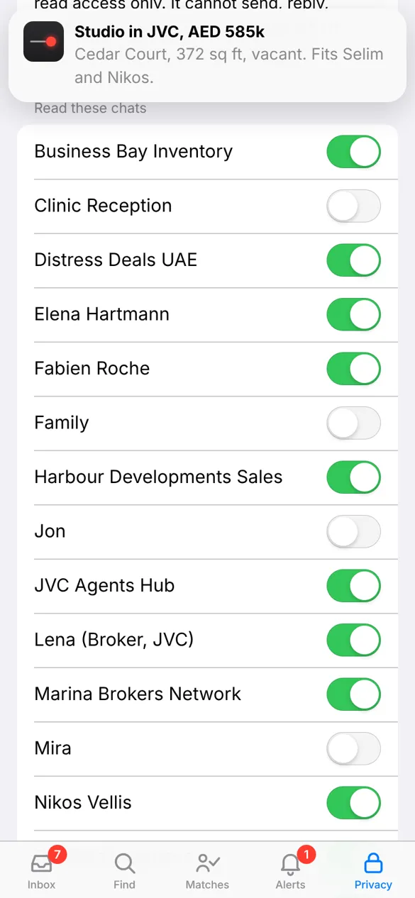Privacy on a phone: which chats Lampline may read.